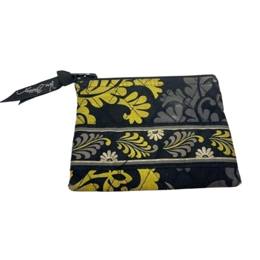Vera Bradley Quilted Cotton Coin Purse Black Yellow Floral‎ Damask Zip Pouch - Picture 1 of 7